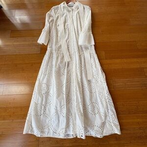 Zara Elegant White Eyelet Maxi Dress